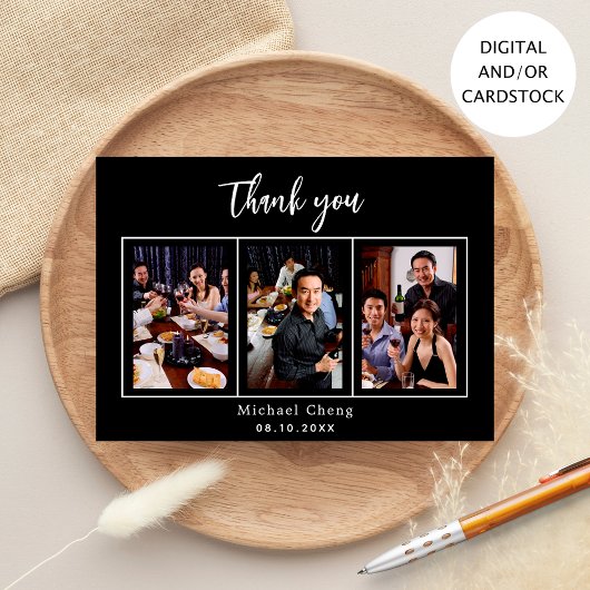 誕生日白黒写真サンキューカード 招待状