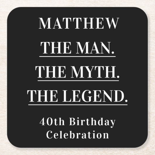 誕生日白黒写真人神話の伝説 スクエアペーパーコースター (正面)