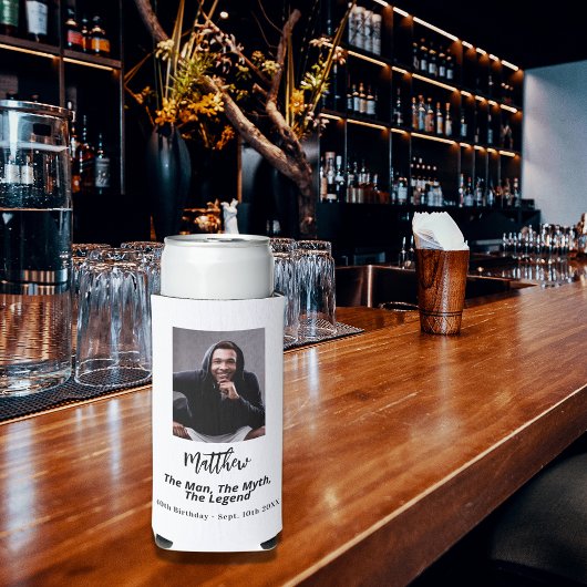 誕生日白黒写真人神話の伝説 スリム缶クーラー