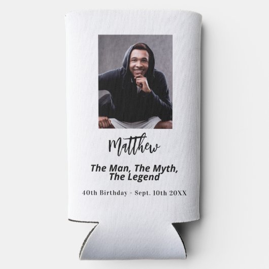 誕生日白黒写真人神話の伝説 スリム缶クーラー (裏面)