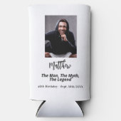 誕生日白黒写真人神話の伝説 スリム缶クーラー (正面)