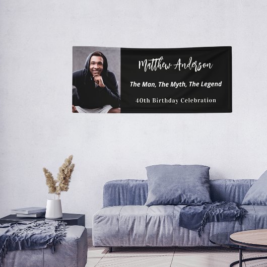 誕生日白黒写真人神話の伝説 横断幕