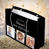 誕生日白黒写真名ガイ ラージペーパーバッグ