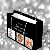 誕生日白黒写真名ガイ ラージペーパーバッグ