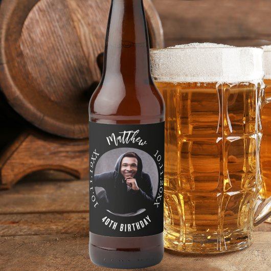 誕生日白黒写真 ビールラベル