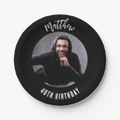 誕生日白黒写真 ペーパープレート (正面)