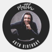 誕生日白黒写真 ラウンドシール (正面)