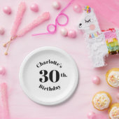 誕生日白黒名前をカスタムする数モダン ペーパープレート (パーティー)