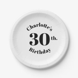 誕生日白黒名前をカスタムする数モダン ペーパープレート