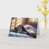 誕生日眠る白猫 カード (黄色い花)