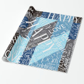 誕生日短縮名の追加カラーブロック青ID274 ラッピングペーパー (アンロールド)