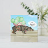 誕生日砂漠おもしろいヒッポバルーンカラフル 招待状 (スタンド正面)