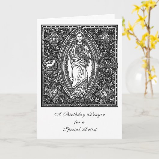 誕生日祈りの言葉神聖ハートカトリック司祭カード カード (黄色い花)