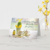 誕生日祈りの言葉聖なる書物、 経典ティーパーティーとダフォジルス カード (黄色い花)