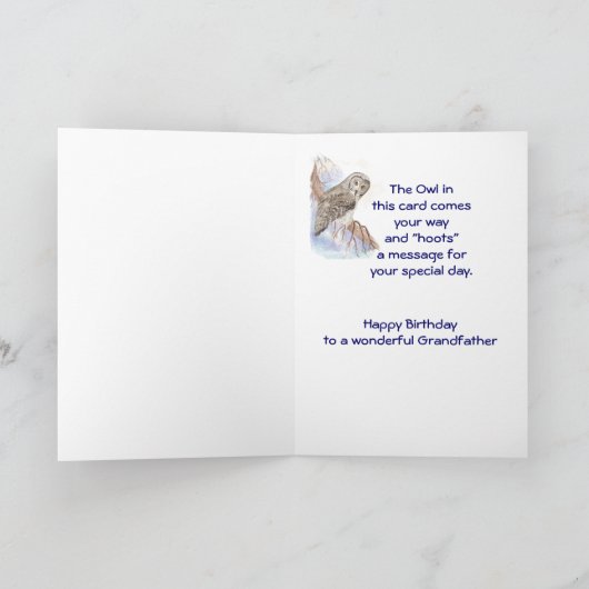 誕生日祖父素晴らしグレイ・フクロウ、鳥自然 カード (内部)