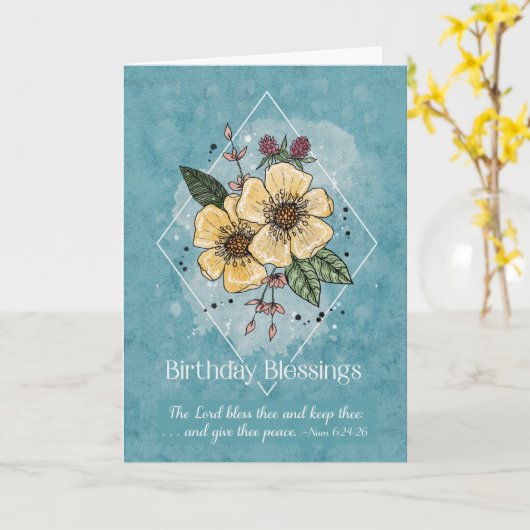 誕生日祝福 スケッチ風 水彩花 カード (黄色い花)