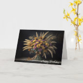 誕生日秋の小麦の茎とムームブーケ カード (黄色い花)