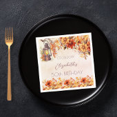 誕生日秋オレンジ花模様素朴ランプ スタンダードカクテルナプキン