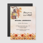 誕生日秋花模様オレンジヴィンテージ贅沢 マグネット招待状 (正面/裏面)