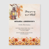 誕生日秋花模様オレンジヴィンテージ贅沢 マグネット招待状 (正面)