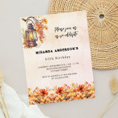 誕生日秋花模様オレンジヴィンテージ インビテーションポストカード