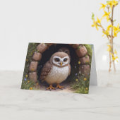 誕生日穴掘りフクロウ カード (黄色い花)