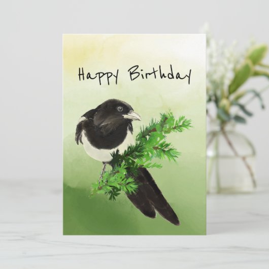 誕生日空白のの不思議なマグパイガーデンバード野生動物 カード (スタンド正面)