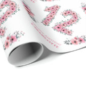 誕生日第12期女子ピンク花緑 ラッピングペーパー (ロールコーナー)