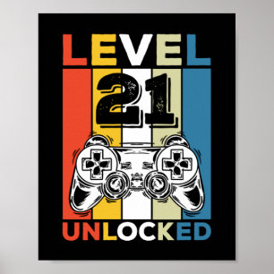 誕生日第21レベルのロック解除された21ゲームヴィンテージ ポスター