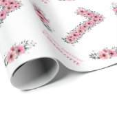 誕生日第7女子ピンク花緑 ラッピングペーパー (ロールコーナー)