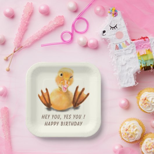 誕生日紙プレートおもしろいよくはしゃぐウィンキングダック ペーパープレート (パーティー)