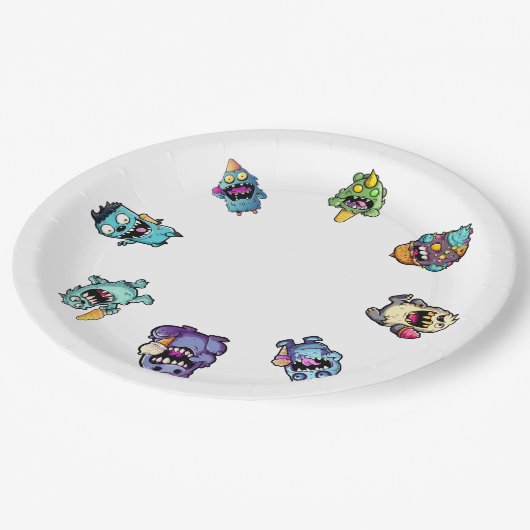 誕生日紙プレートとアイスクリームモンスター ペーパープレート (アングル)