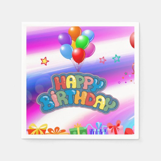 誕生日紙プレートスクエアステッカー スタンダードカクテルナプキン (正面)