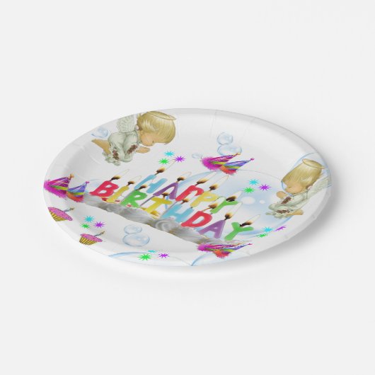 誕生日紙プレートツインエンジェルス ペーパープレート (アングル)