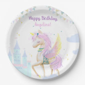誕生日紙プレート愛らしいユニコーン。 ペーパープレート (正面)