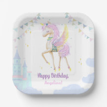 誕生日紙プレート愛らしいユニコーン。