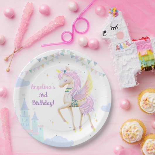誕生日紙プレート愛らしいユニコーン。 ペーパープレート (パーティー)