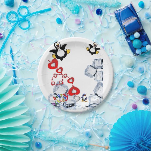 誕生日紙プレート,ペンギン ペーパープレート (パーティー)