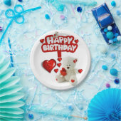 誕生日紙プレート、ホワイトテディベア ペーパープレート (パーティー)