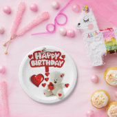 誕生日紙プレート、ホワイトテディベア ペーパープレート (パーティー)