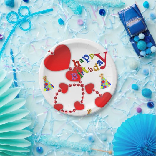 誕生日紙プレート、赤いハート ペーパープレート (パーティー)