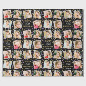 誕生日紙吹雪名前をカスタムするフォトコラージパープル ラッピングペーパー (フラット)