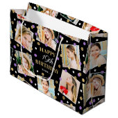 誕生日紙吹雪名前をカスタムするフォトコラージパープル ラージペーパーバッグ (正面アングル)