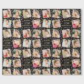 誕生日紙吹雪名前をカスタムするフォトコラージピンク ラッピングペーパー (フラット)