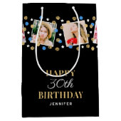 誕生日紙吹雪名前をカスタムするフォトコラージブルー ミディアムペーパーバッグ (正面)