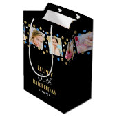 誕生日紙吹雪名前をカスタムするフォトコラージブルー ミディアムペーパーバッグ (裏面アングル)