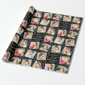 誕生日紙吹雪名前をカスタムするフォトコラージブルー ラッピングペーパー (アンロールド)