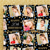 誕生日紙吹雪名前をカスタムするフォトコラージブルー ラッピングペーパー