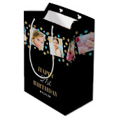 誕生日紙吹雪名前をカスタムするフォトコラージュティール（緑がかった色） ミディアムペーパーバッグ (裏面アングル)