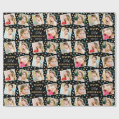 誕生日紙吹雪名前をカスタムするフォトコラージュティール(緑がかった色) ラッピングペーパー (フラット)